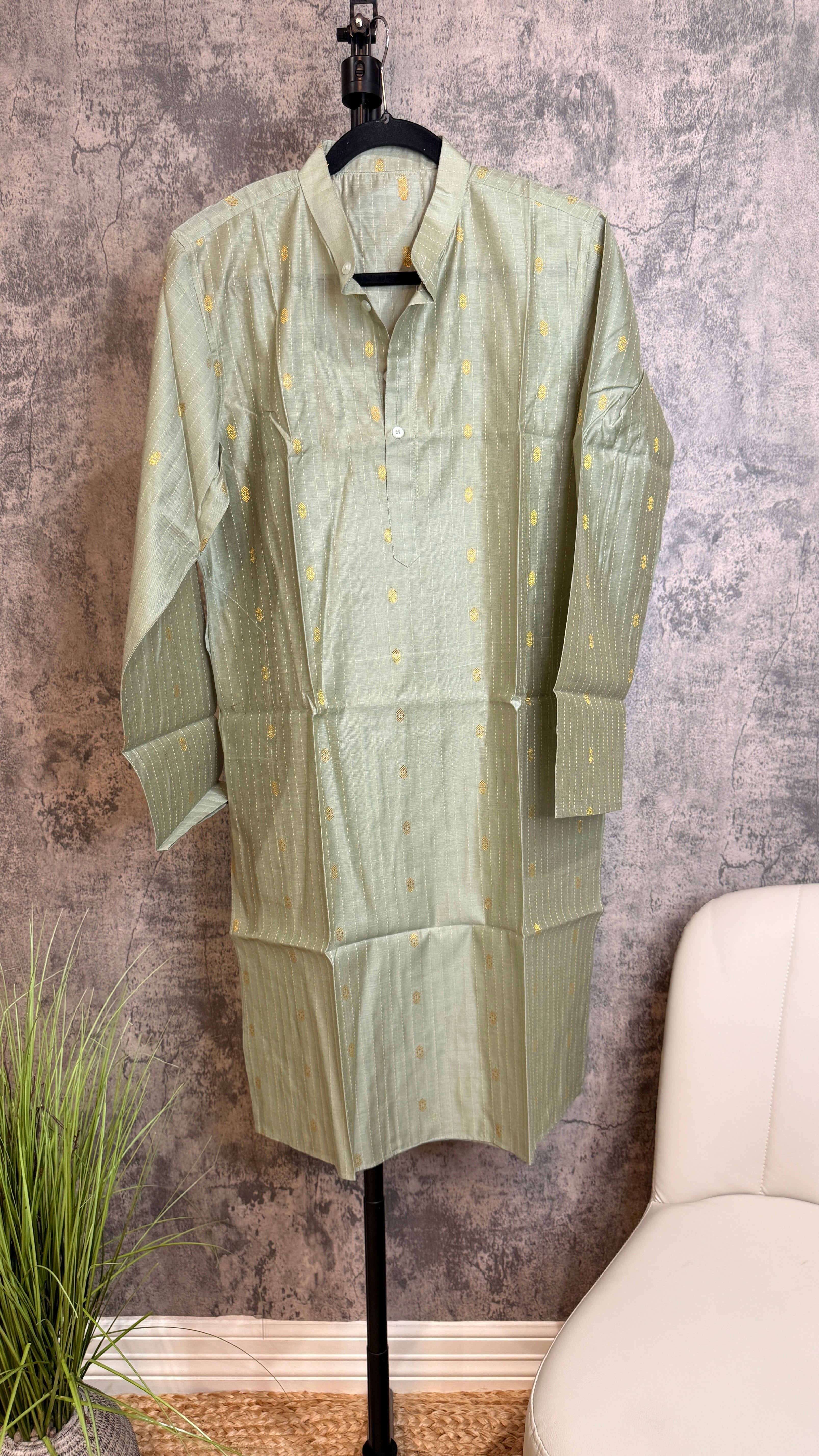 Sage green cotton silk long kurta