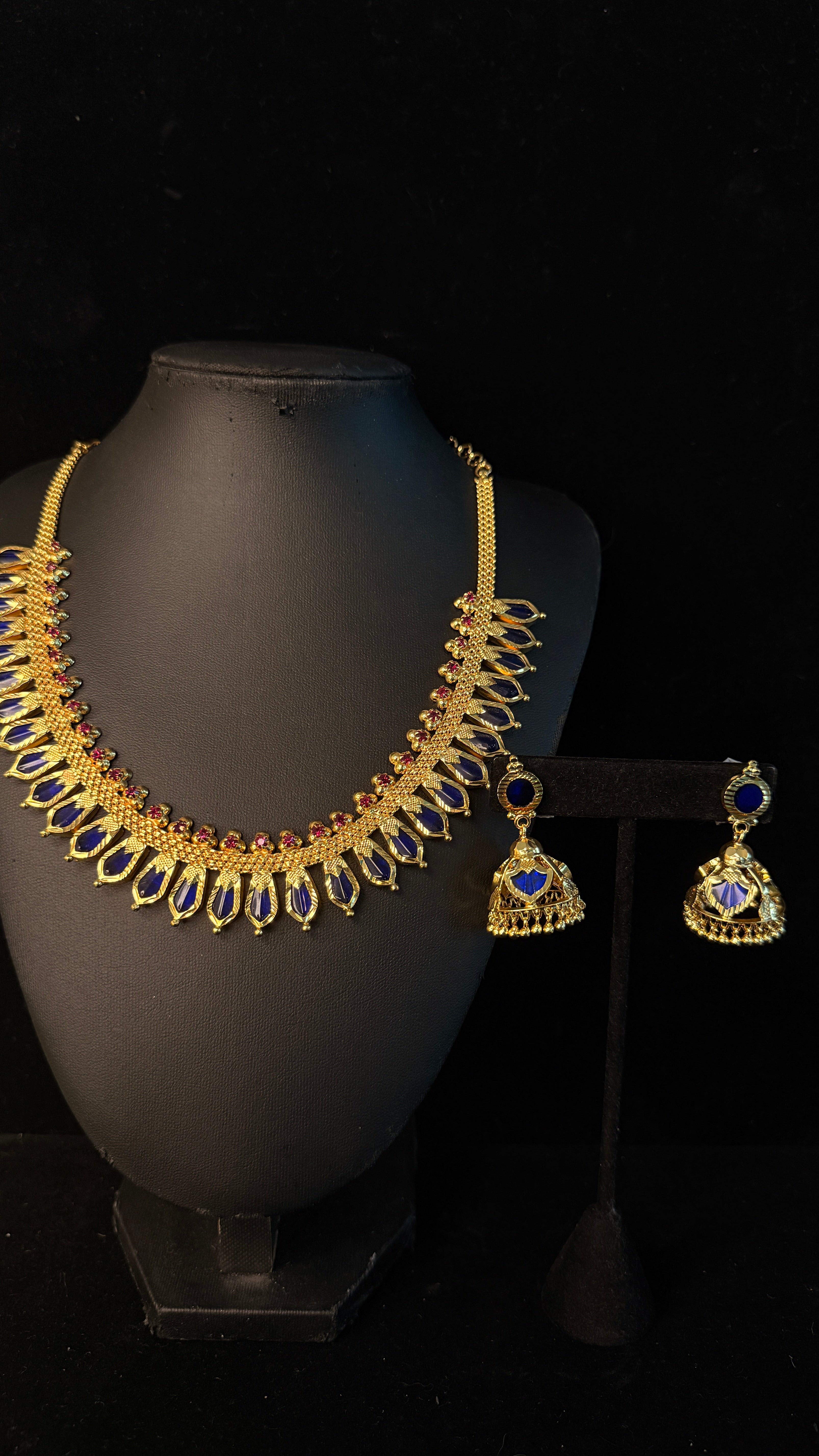 1gm gold platedNagapadam with blue stone and JHumka