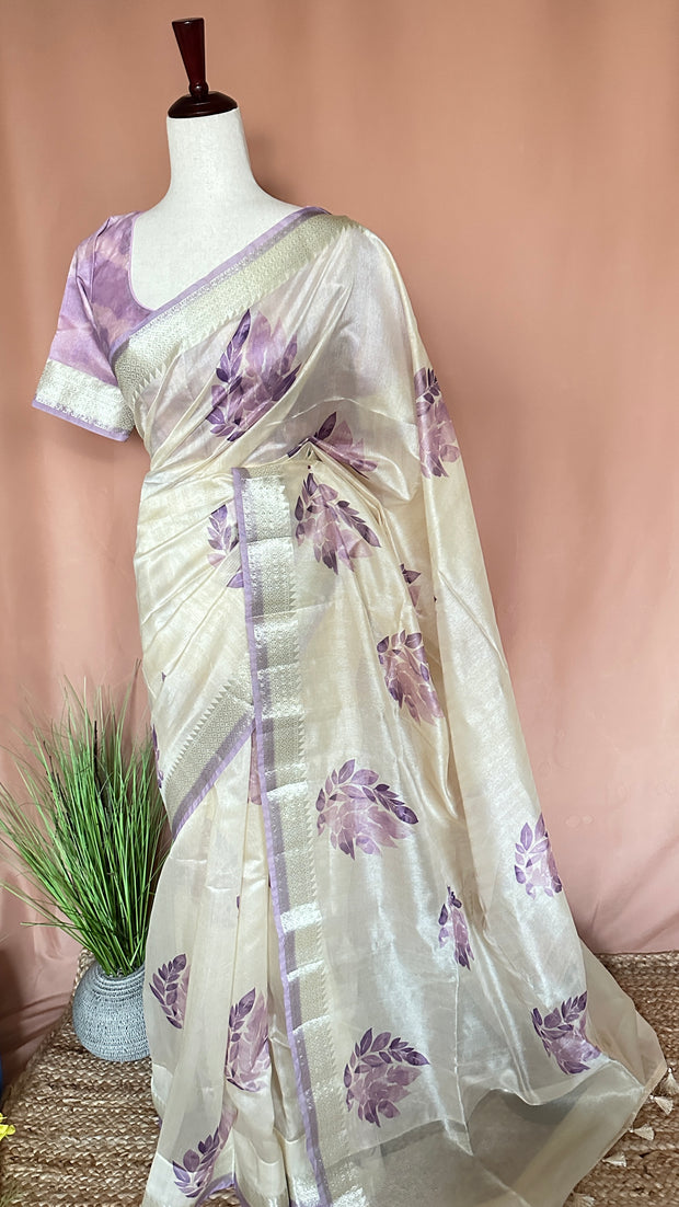 Soft semi tussar saree with digital print, stitched blouse