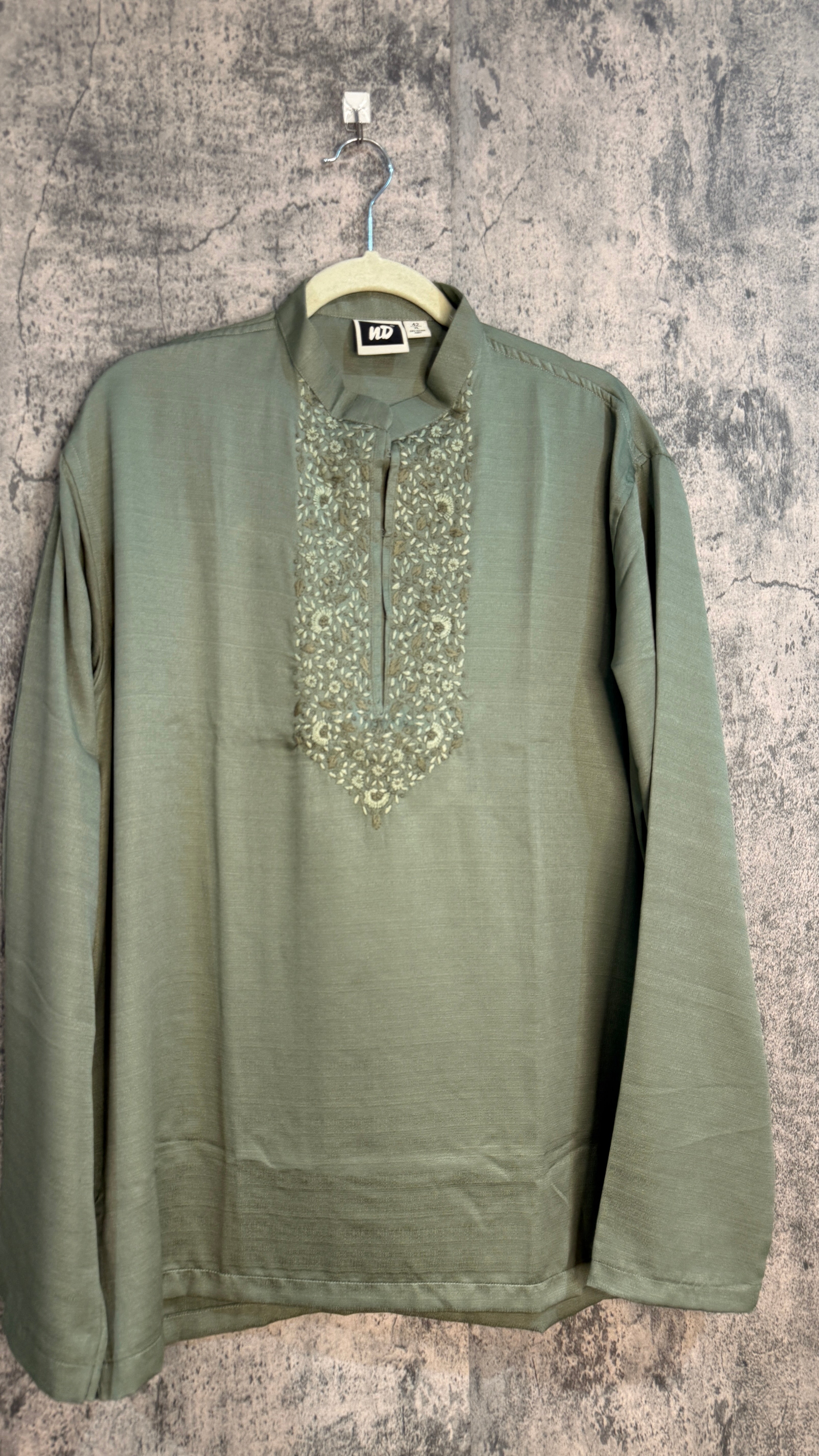 Sage green shortt kurta with hand work