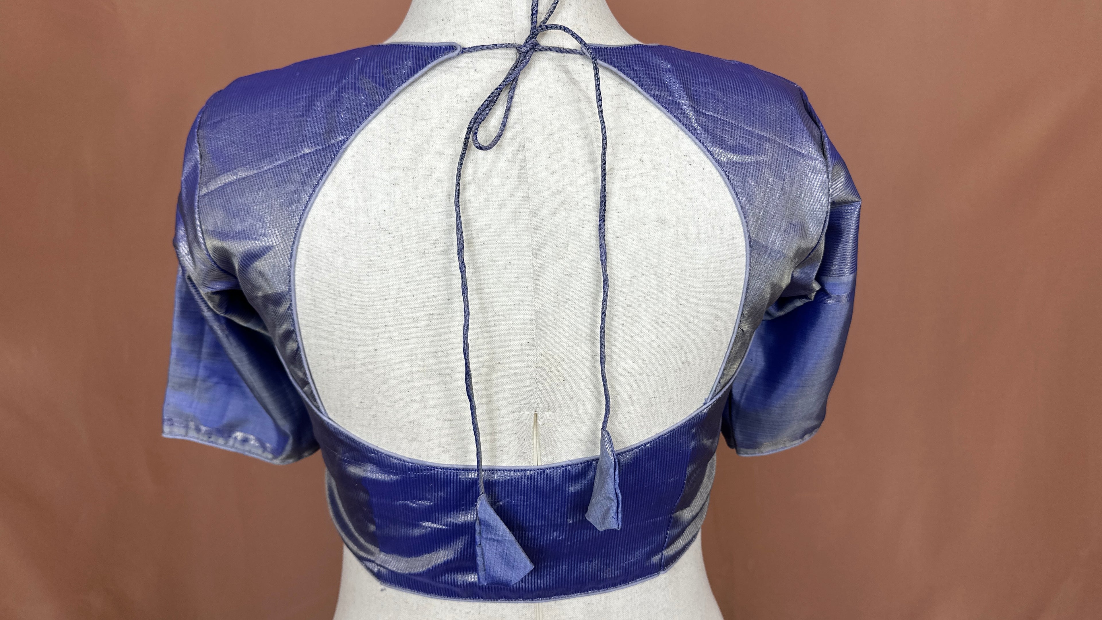 Periwinkle Handloom Pure Silk Tissue Kanchivaram Saree With Stitched Blouse