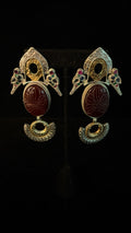 Dual tone earring with Maroon stone