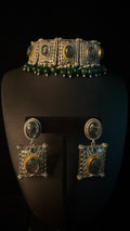 Dual tone choker with green stone