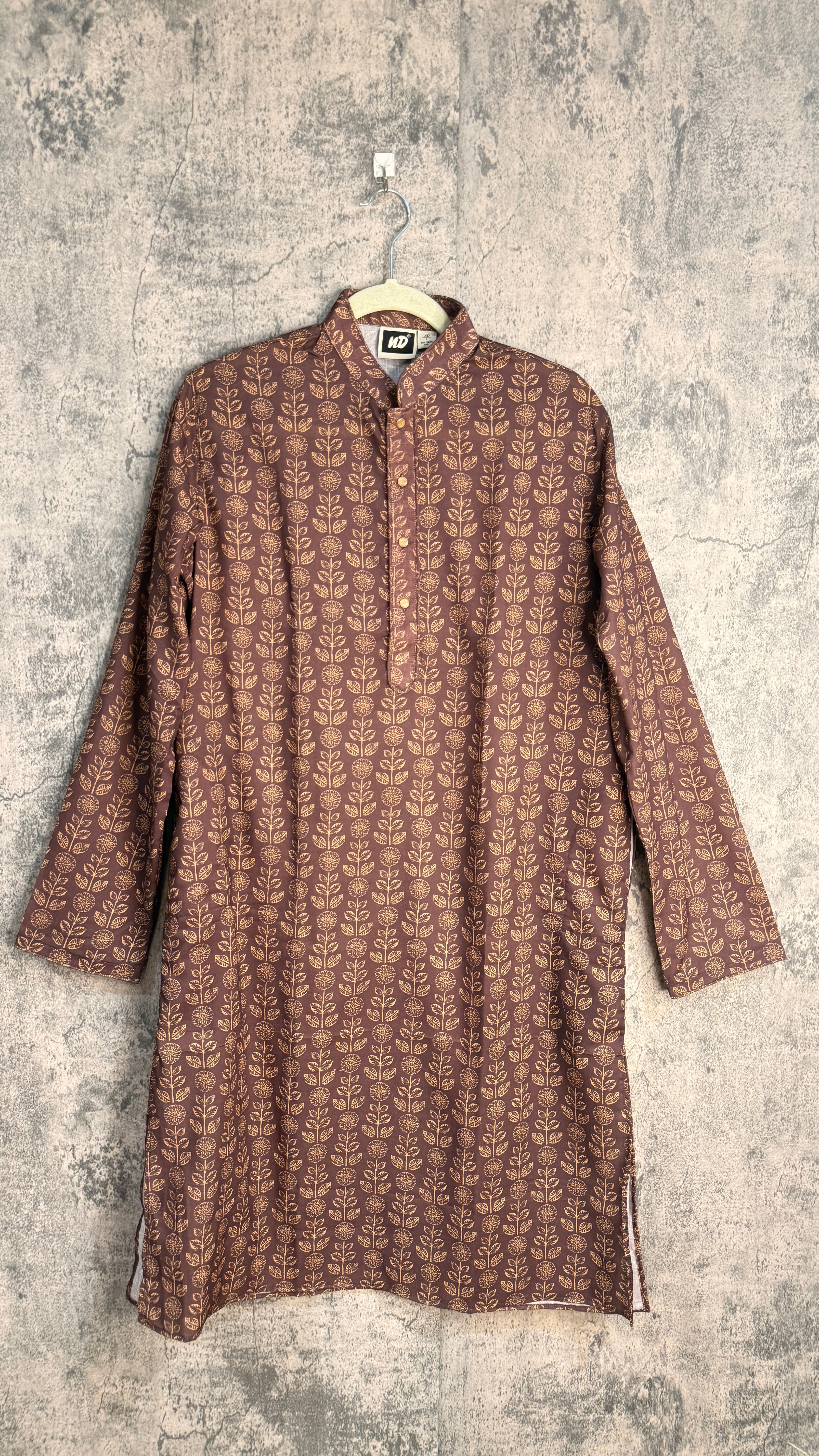 Brown printed cotton kurta