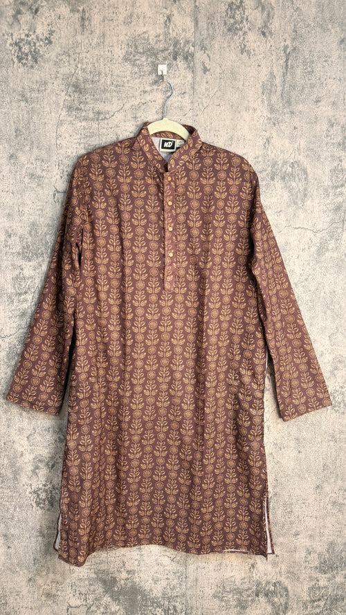 Brown printed cotton kurta