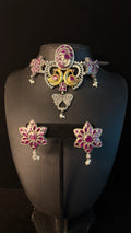 Dual tone choker with pink stone