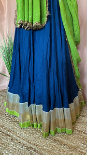 Blue and Olive green 10 m flare skirt for garba with dupatta
