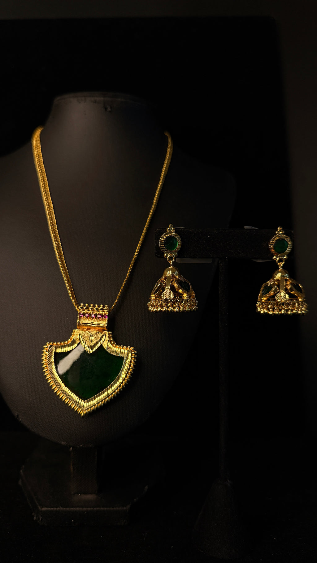 1gm gold plated Palakka pendent with jhumka