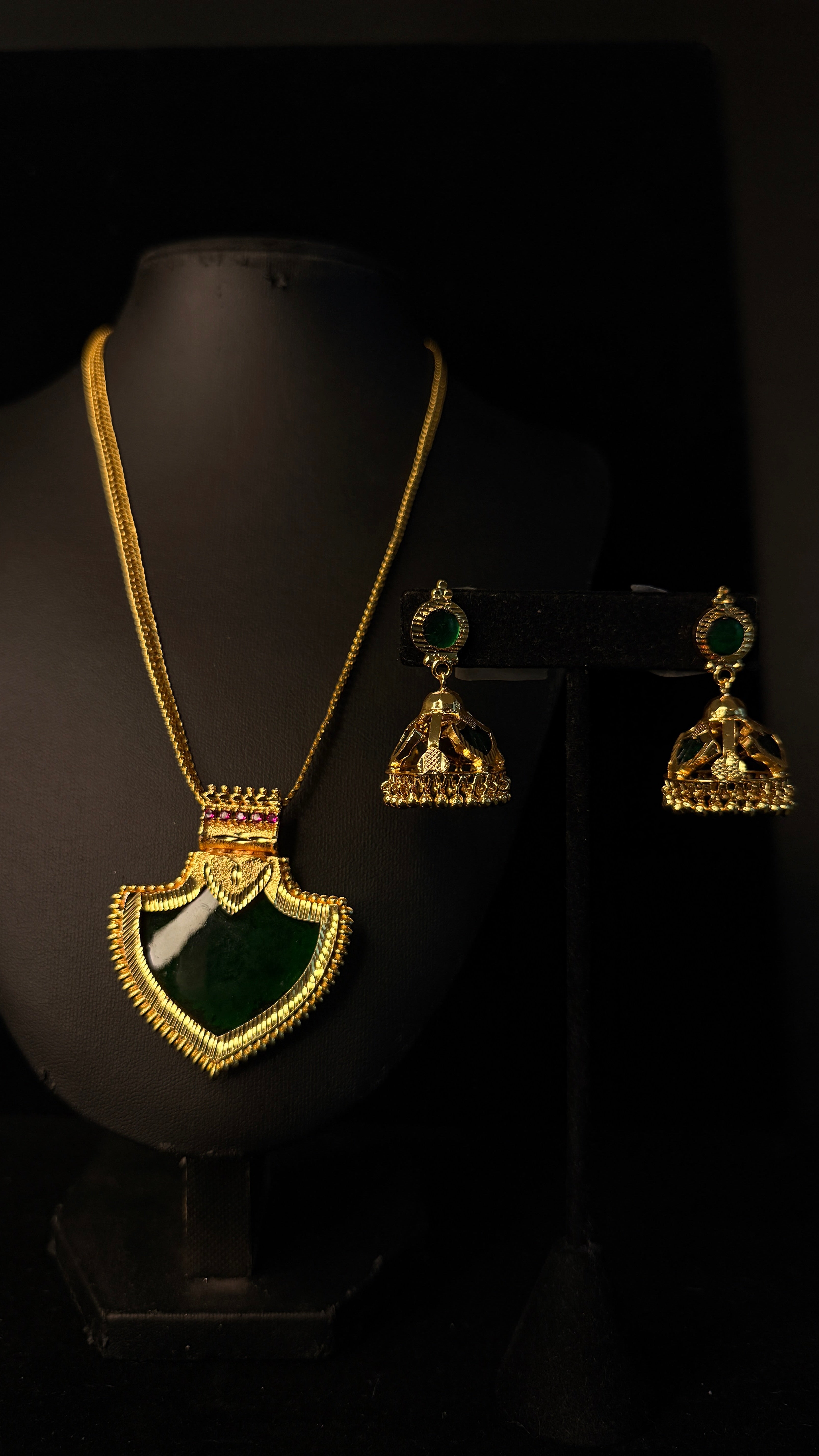 1gm gold plated Palakka pendent with jhumka