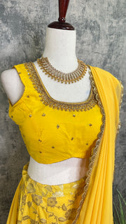 Yellow Banarsi Skirt with Blouse and Dupatta