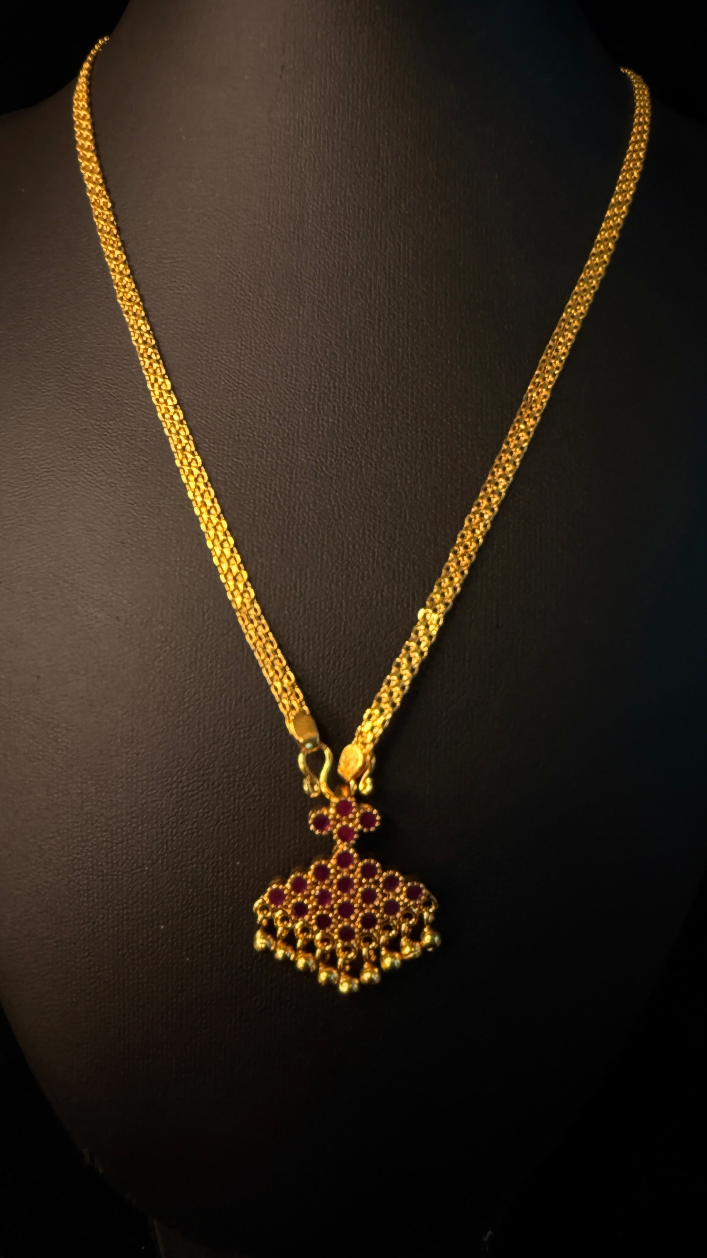 1gm gold plated pathakkam with red stone and chain