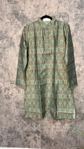 Green printed cotton silk kurta