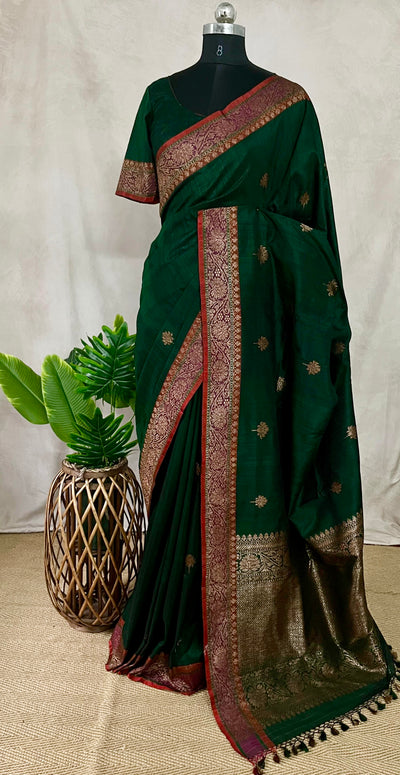 Pure Dupion silk saree with stitched blouse