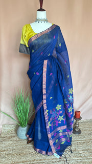 Handloom linen saree jamdani pallu