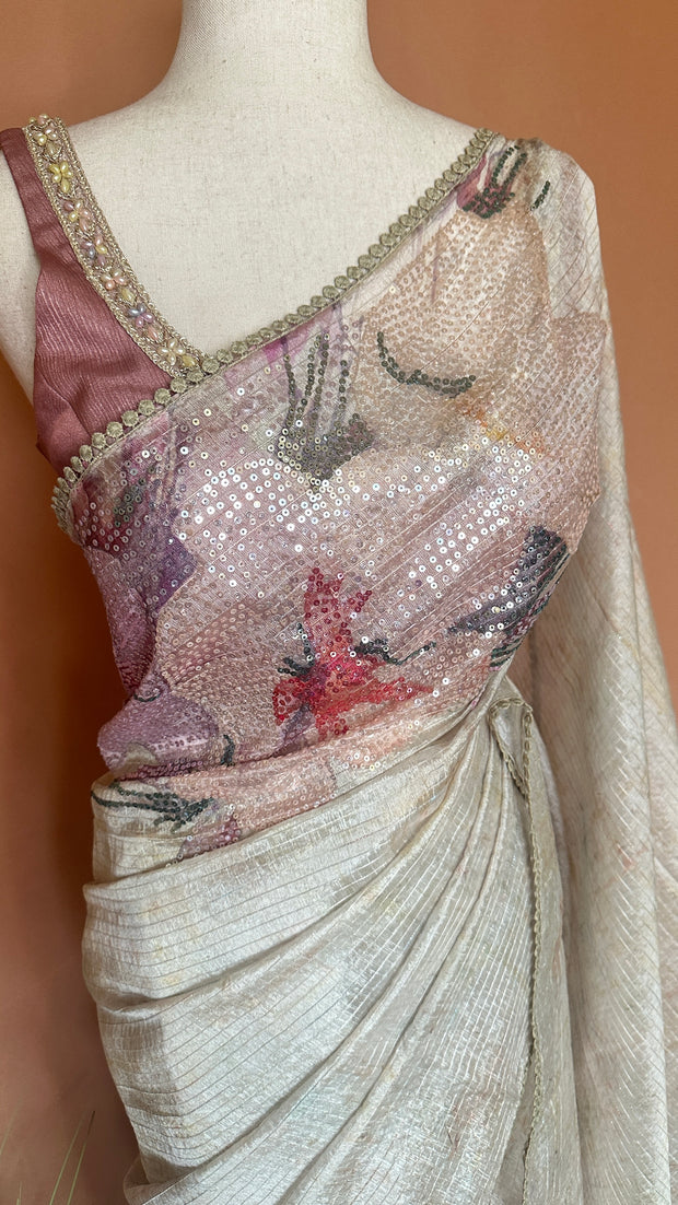 Off white Sequins designer saree, with BP