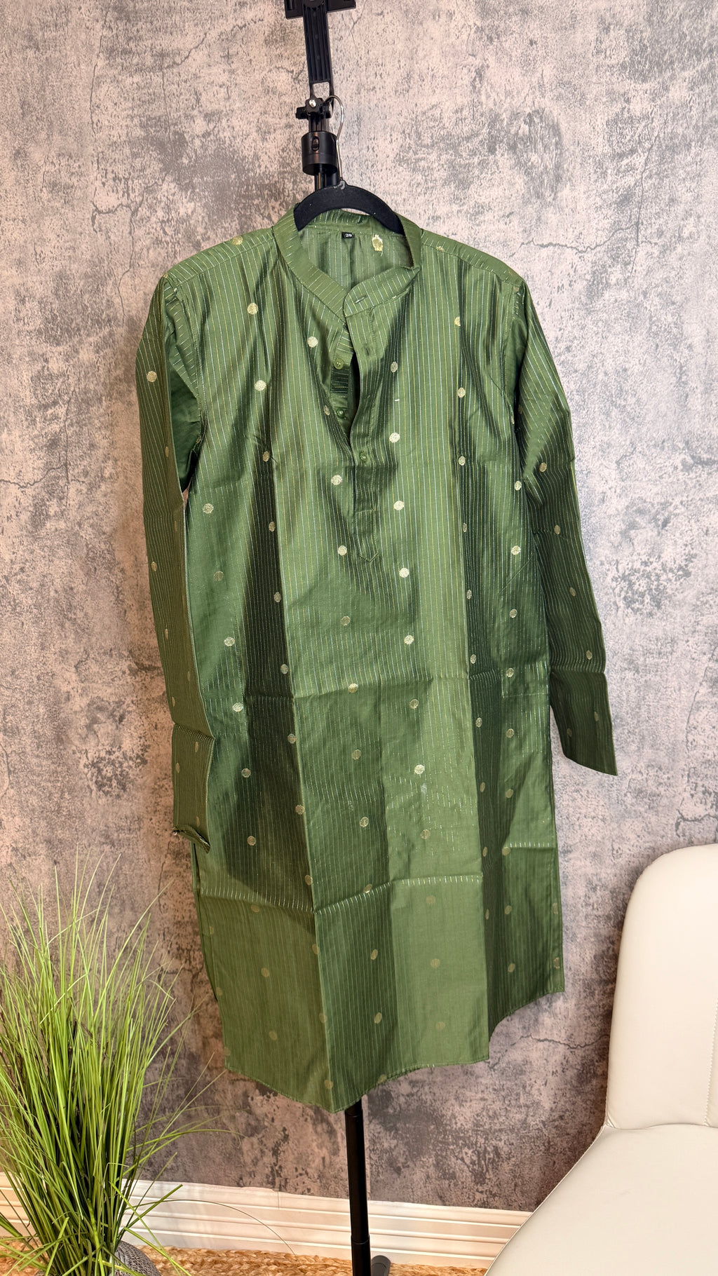 Green cotton silk long kurta