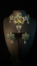 Dual tone choker with green stone
