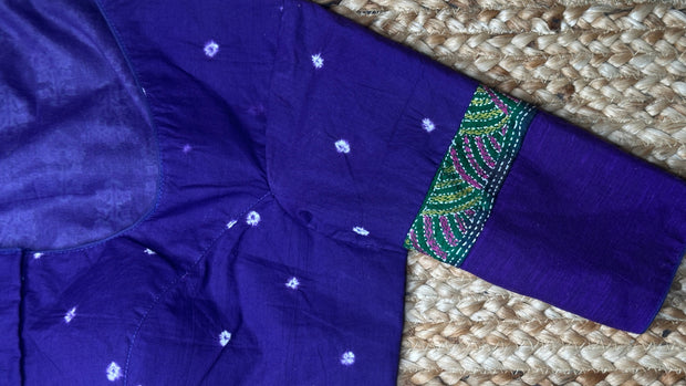 Purple blouse with kalamkari and kanta patch work