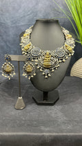 Temple necklace with blue stones, with earring
