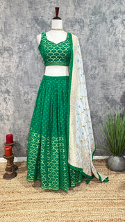 Green bandhini Crepe lehanga