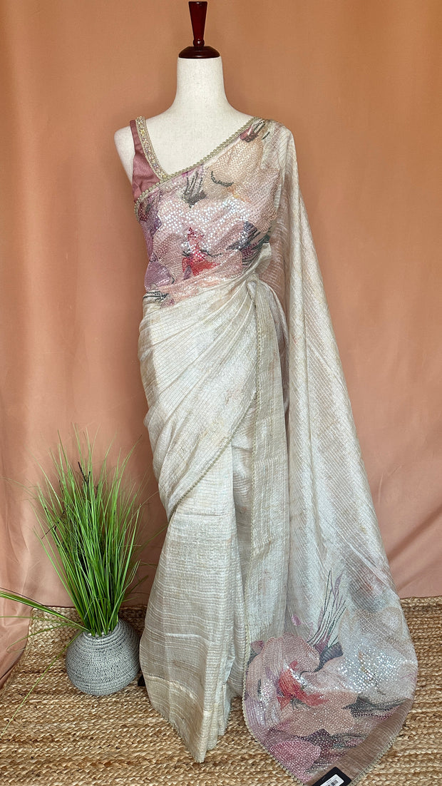 Off white Sequins designer saree, with BP