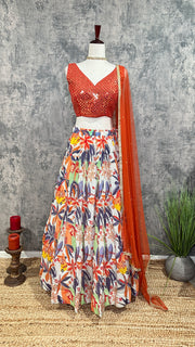 Orange and white lehanga