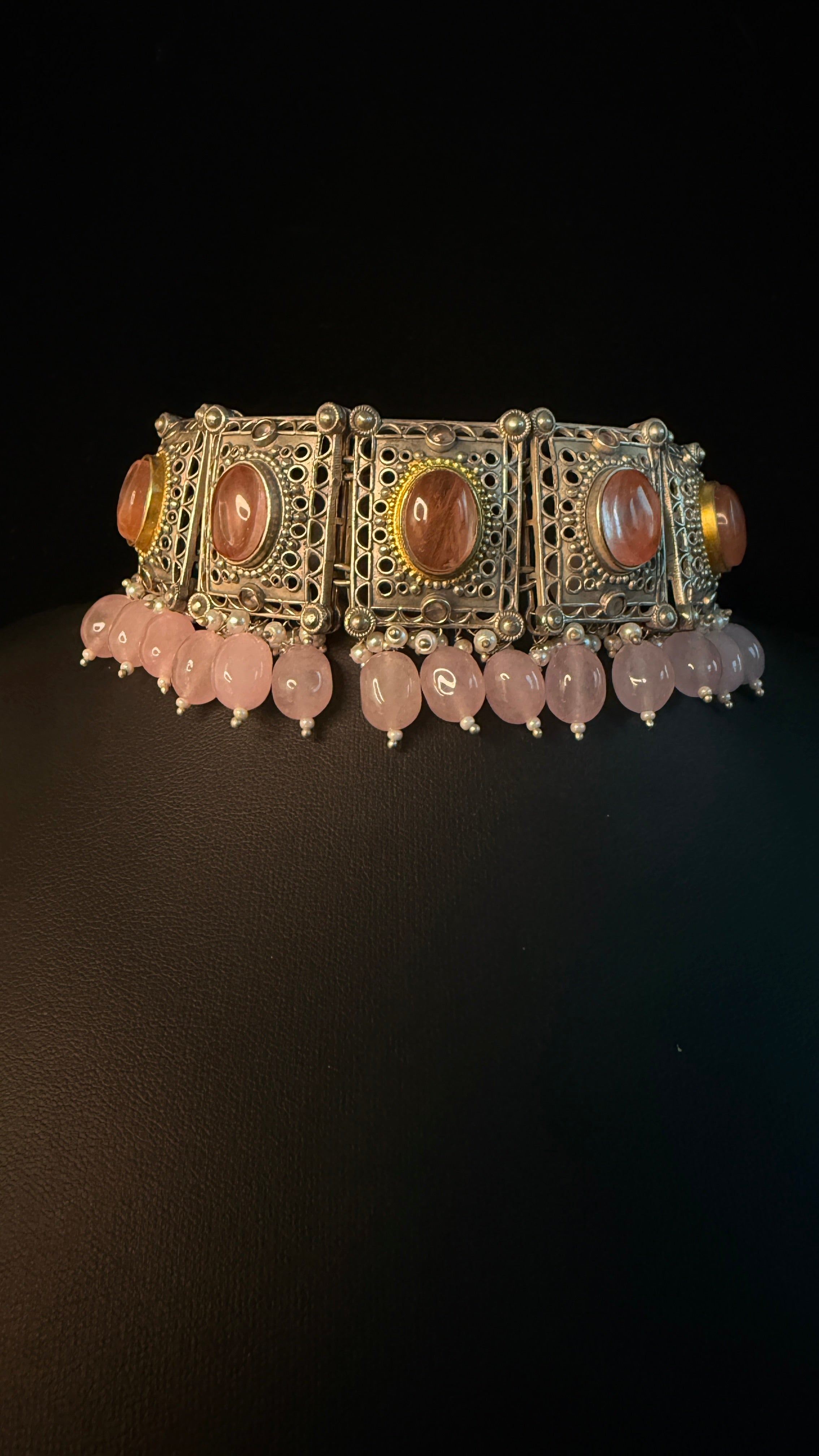 Dual tone choker with pink stone