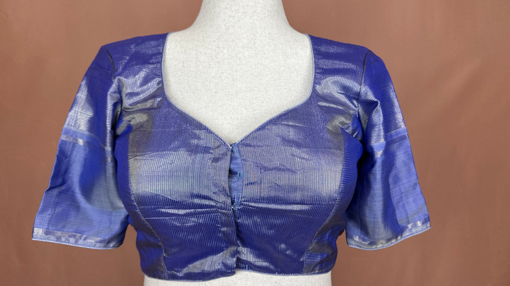 Periwinkle Handloom Pure Silk Tissue Kanchivaram Saree With Stitched Blouse