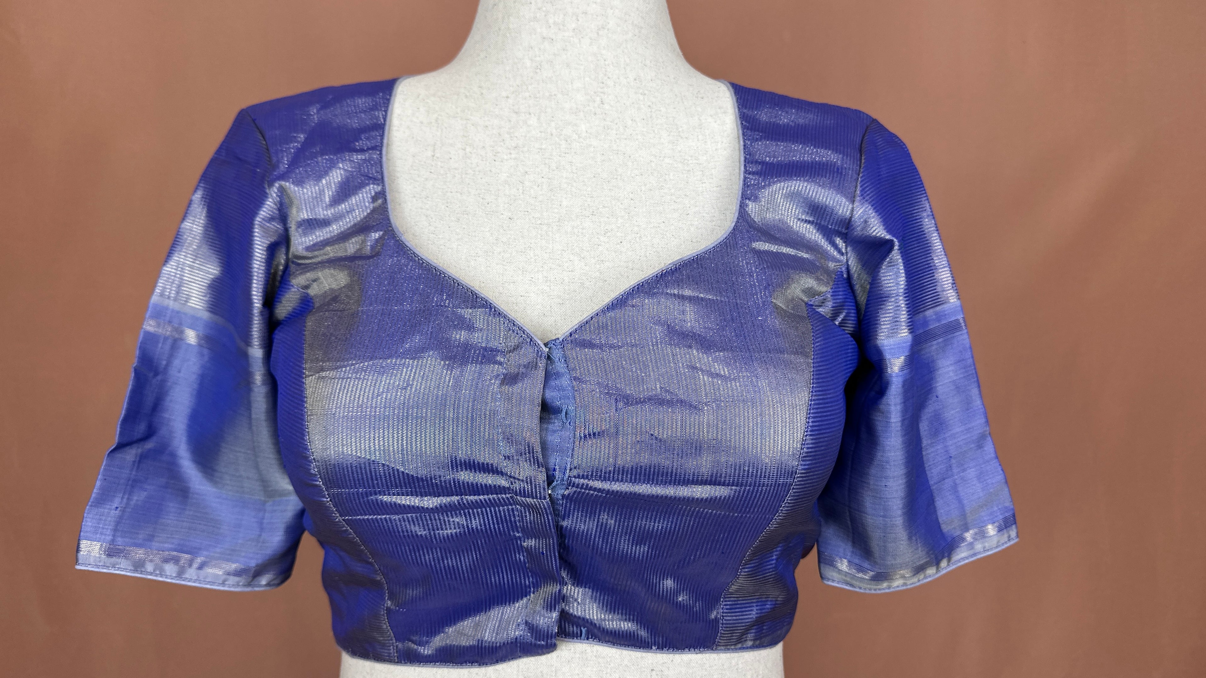 Periwinkle Handloom Pure Silk Tissue Kanchivaram Saree With Stitched Blouse