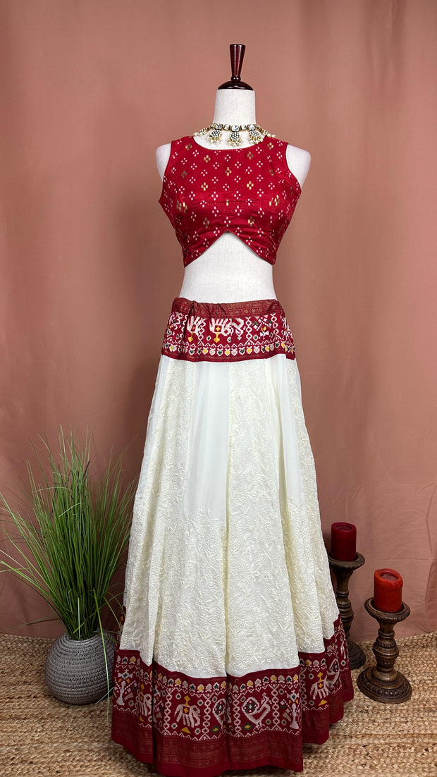 Georgette chikankari skirt with crop top