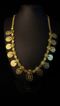 1gm gold plated Kasu mala with pink stone