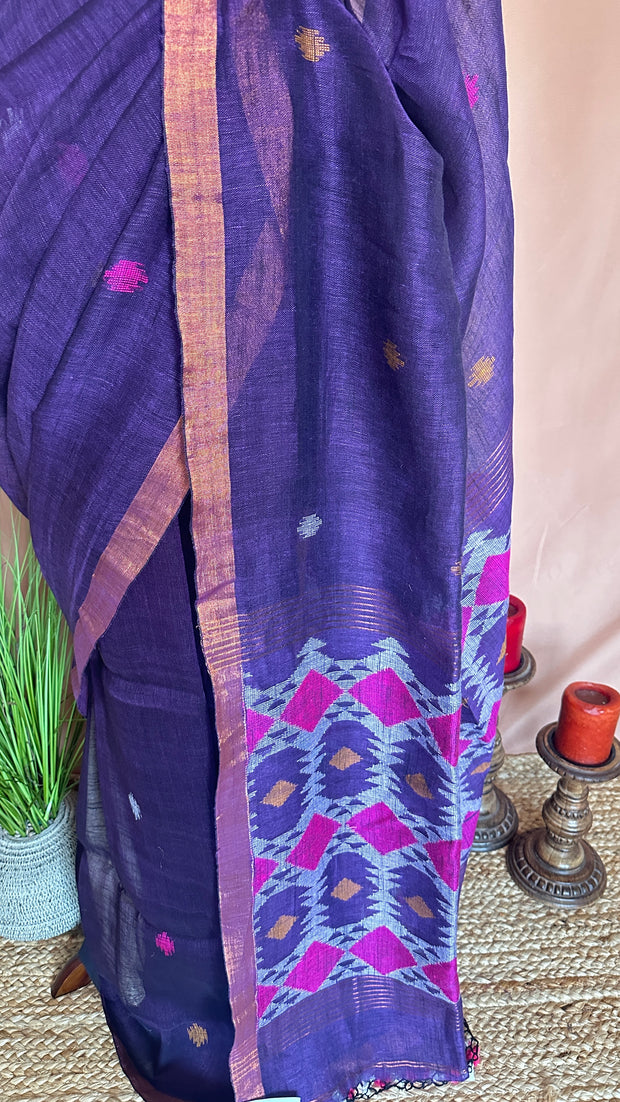 Handloom linen saree jamdani pallu