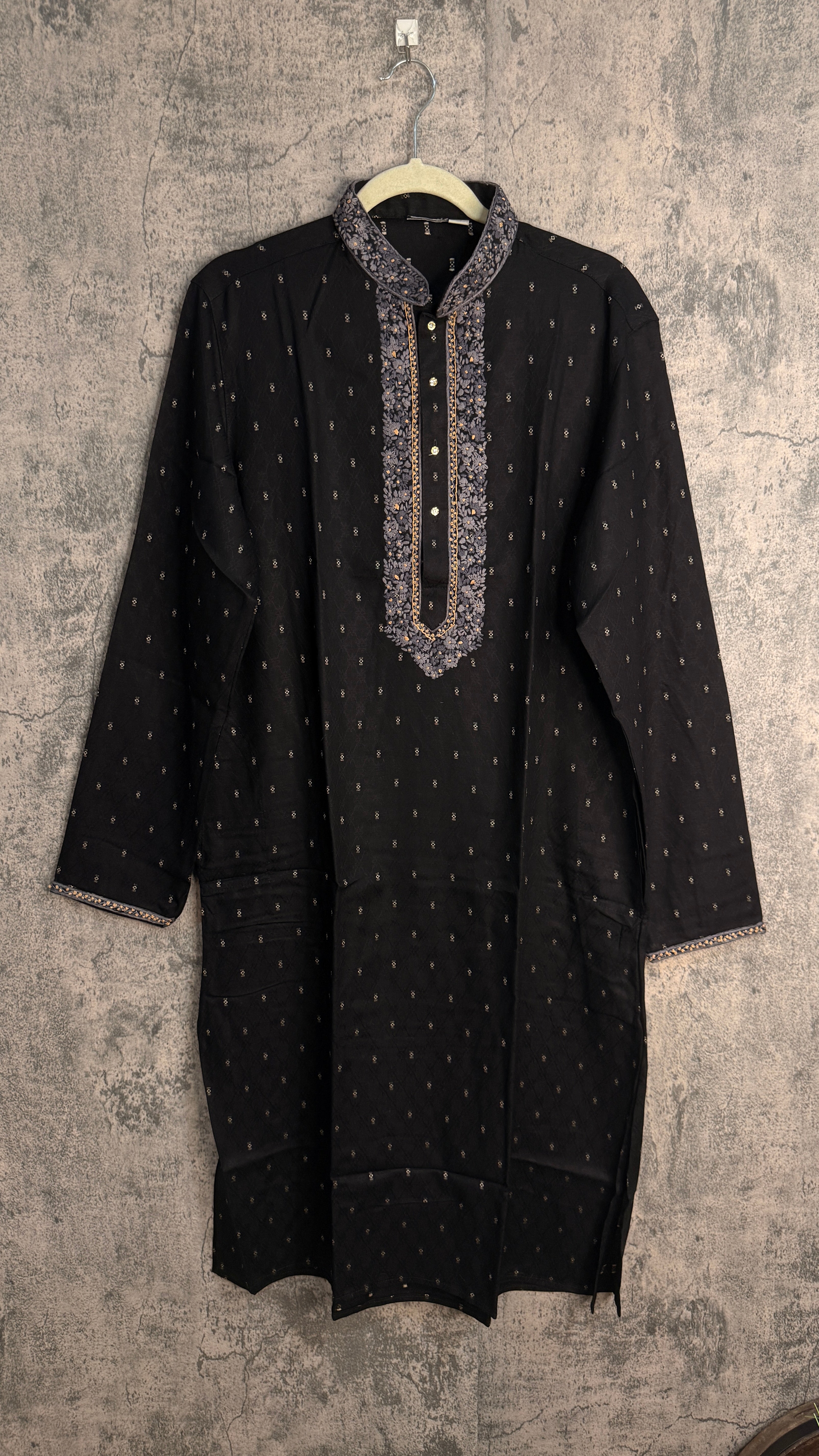 Black Soft silk kurta with hand work