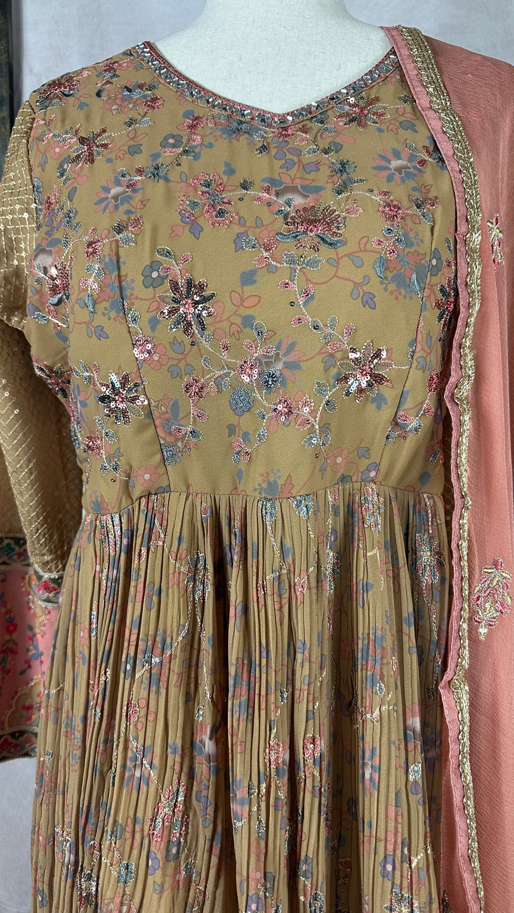 Mustard yellow gown with embroidery