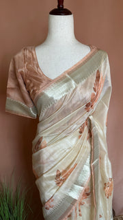 Soft semi tussar saree with digital print, stitched blouse