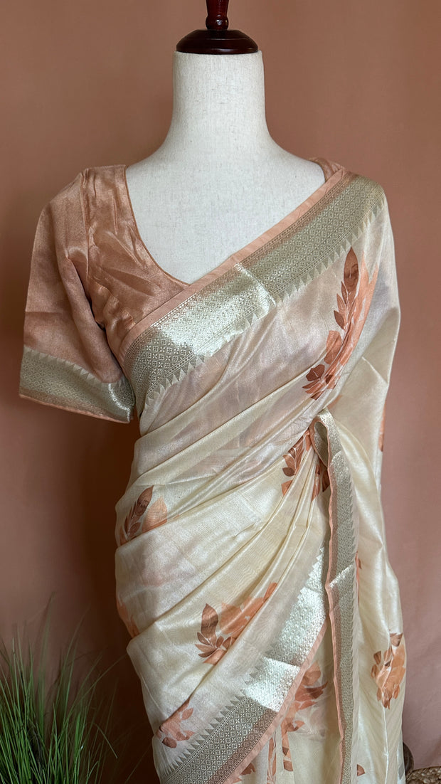 Soft semi tussar saree with digital print, stitched blouse
