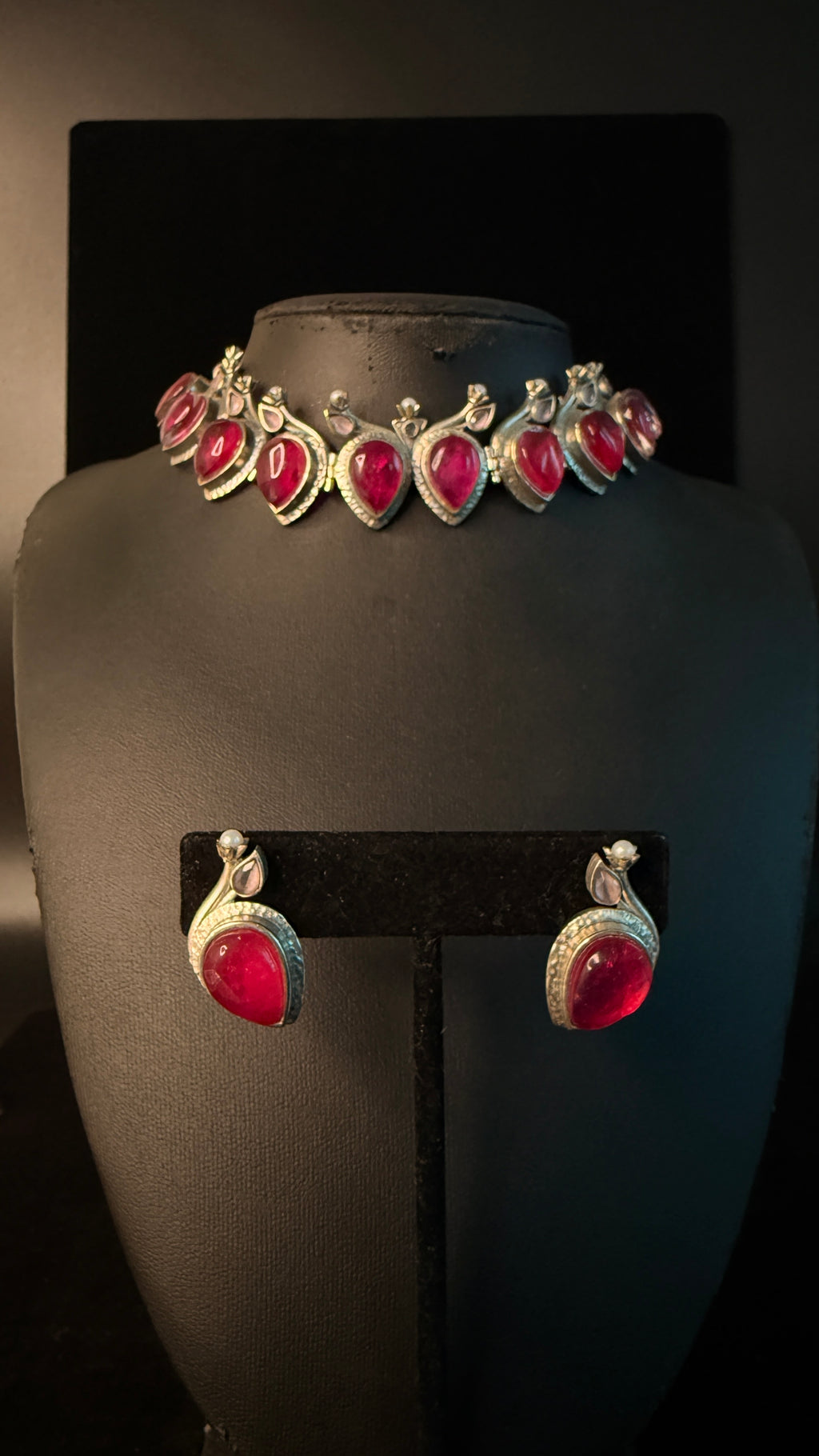 Choker with Pink stone and earring