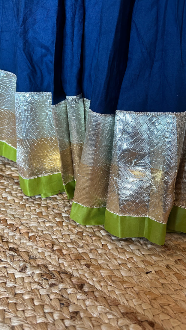Blue and Olive green 10 m flare skirt for garba with dupatta