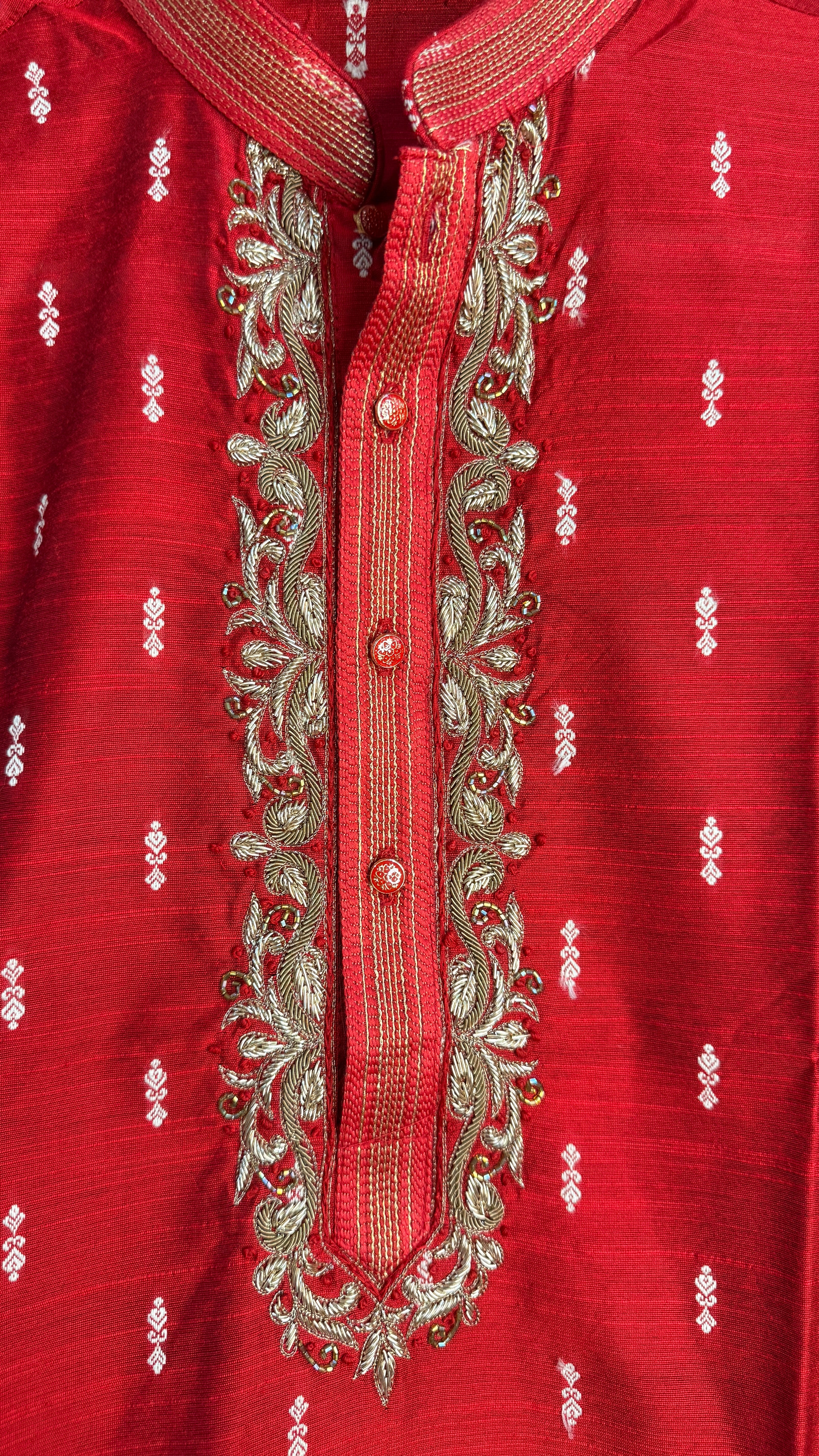 Red Silk kurta with zardosi hand work