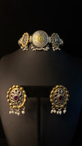 Dual tone choker with pink stone