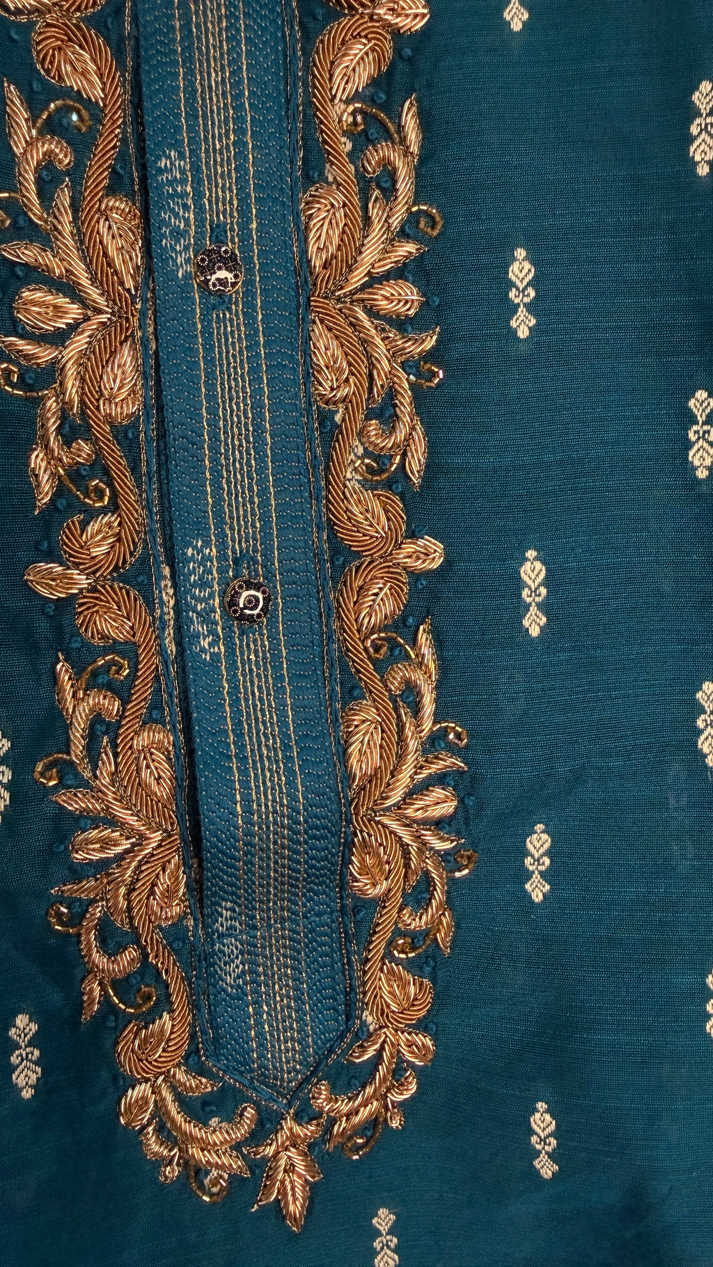 Peacock blue Silk kurta with zardosi hand work