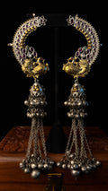 Dual tone jhumka with ear cuff