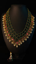 4 layer necklace with real pearl, semi precoius stone and kundan