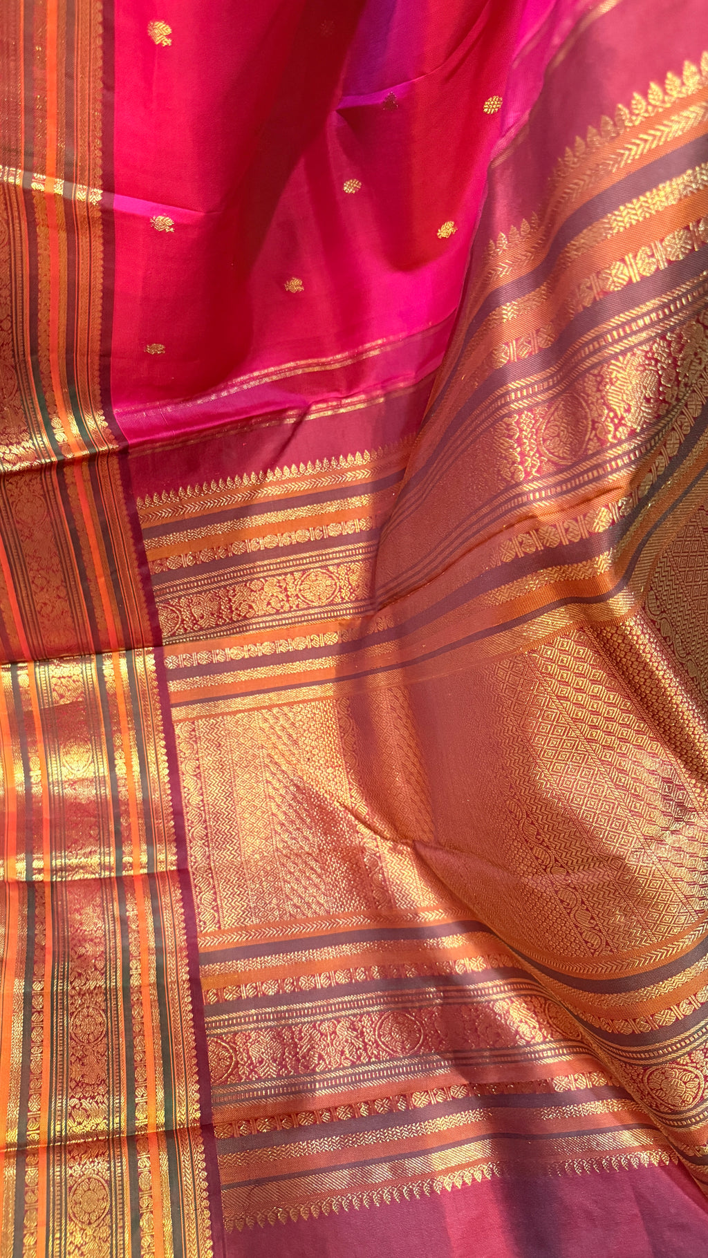 Pure handloom kanchivaram pink saree with multi color and 2gm zari border