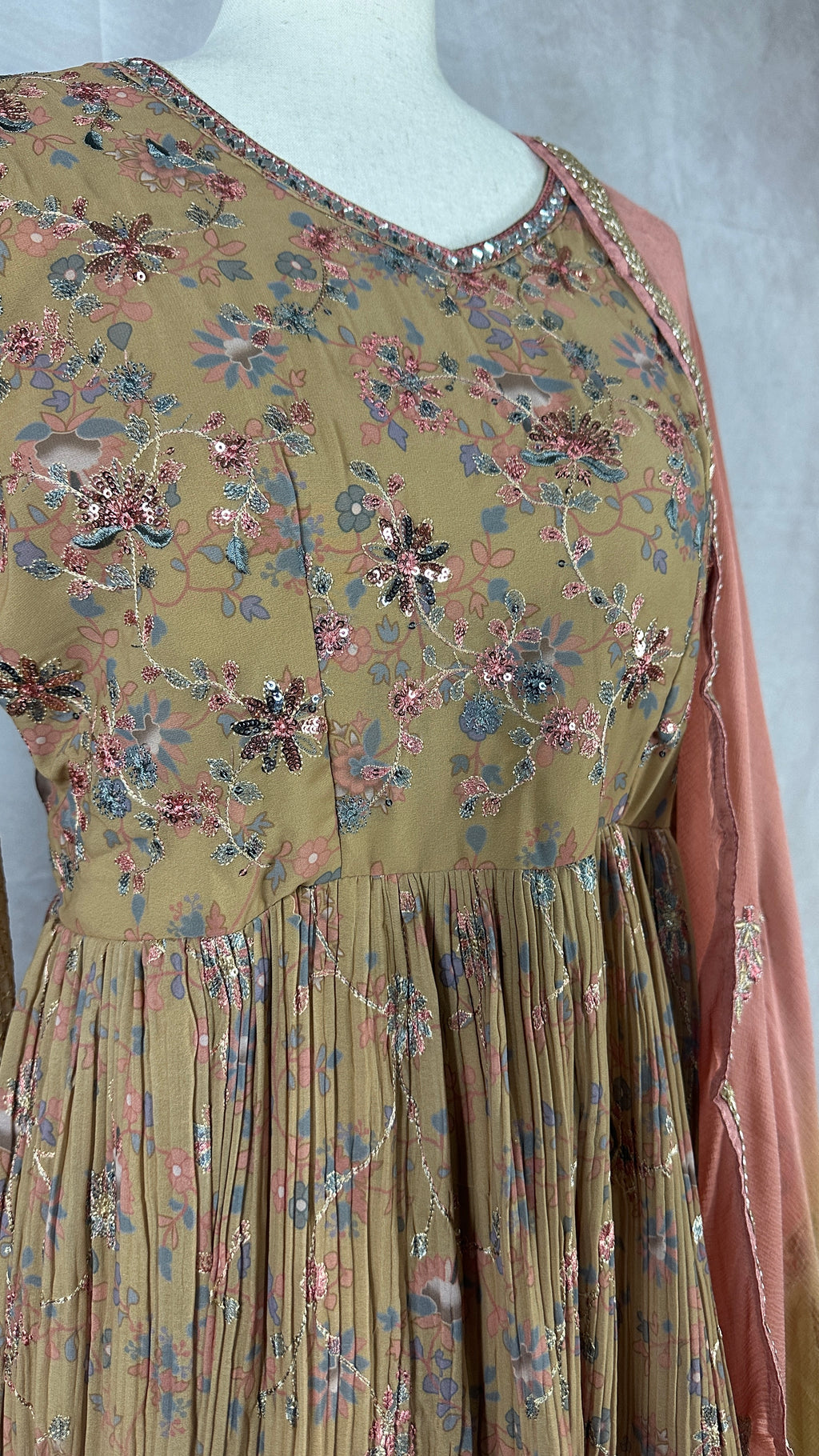 Mustard yellow gown with embroidery