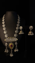 Dual tone necklace with pink stone