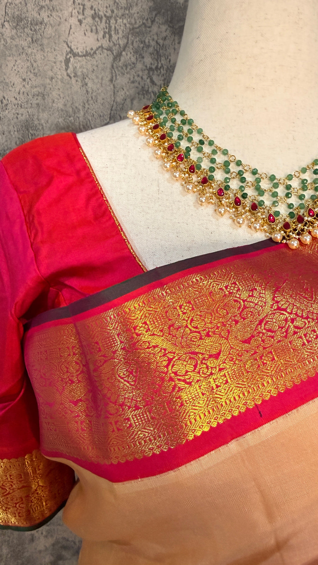 Handloom sandal kanchivaram pure silk saree with pink korvai border