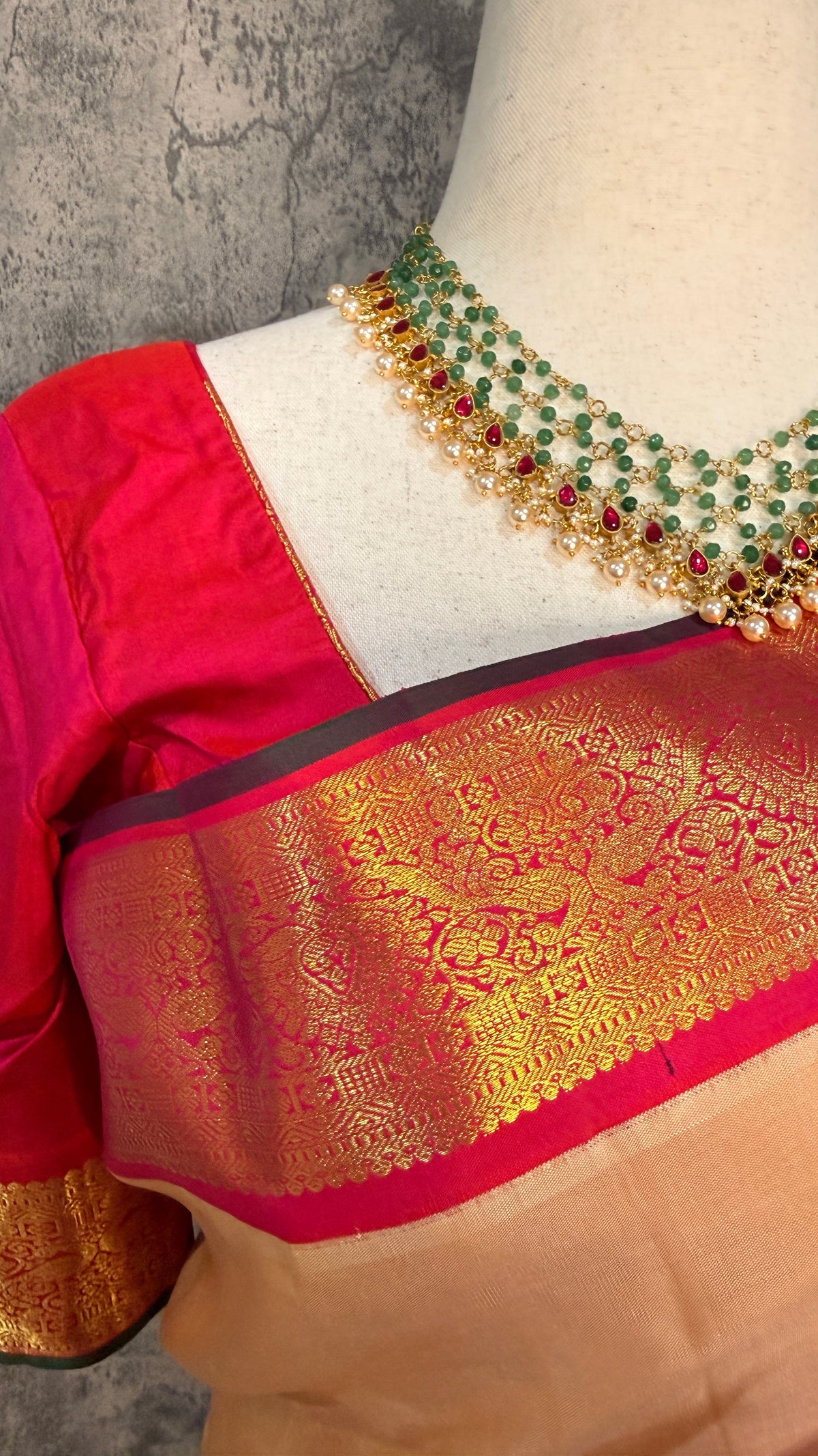Handloom sandal kanchivaram pure silk saree with pink korvai border