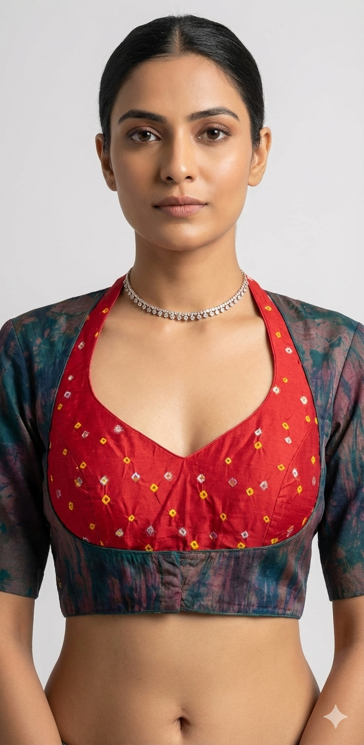 Green and red 2 in one masaba style blouse
