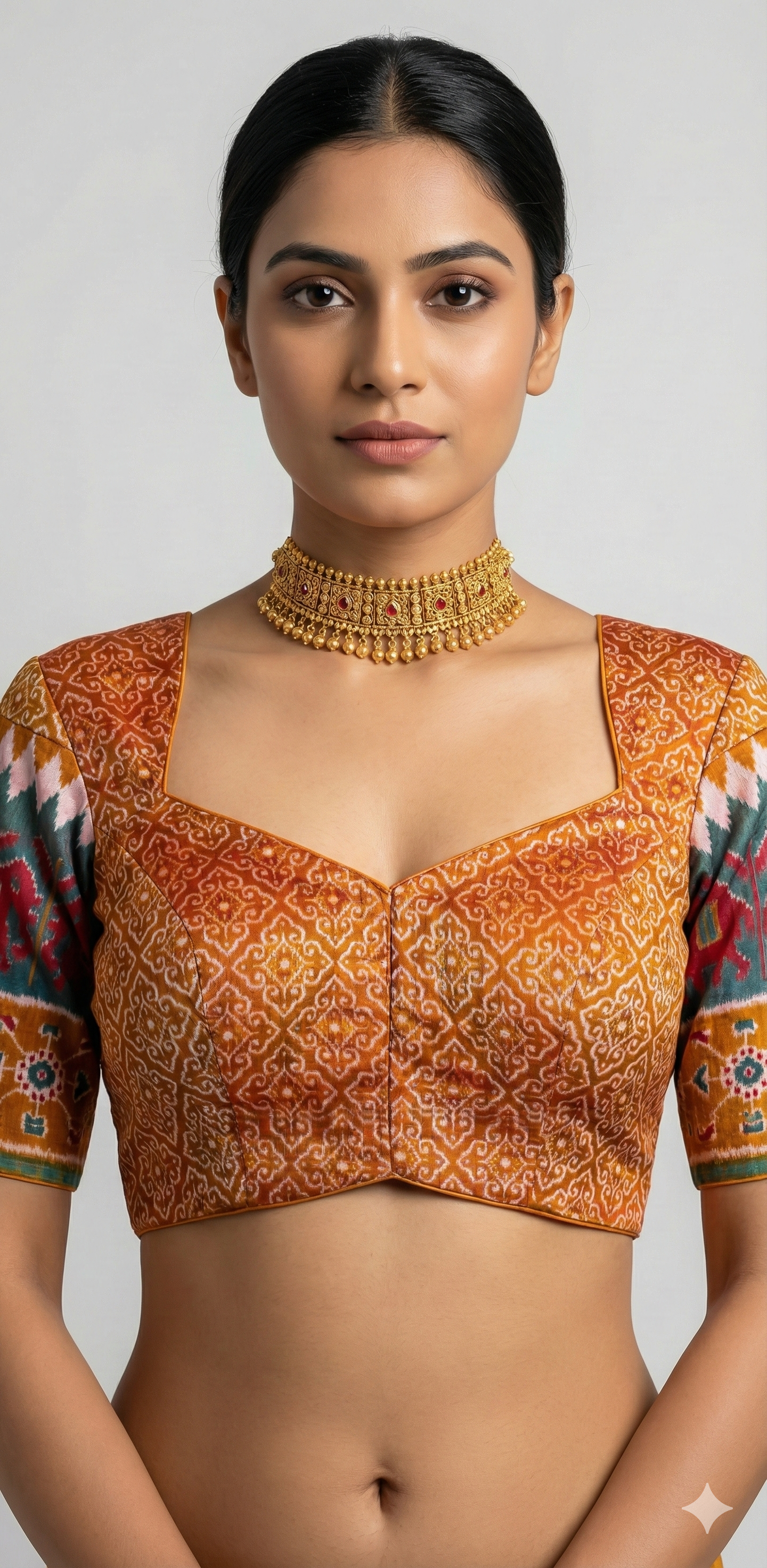 Orange ikkat semi silk blouse